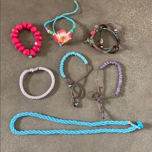 random bracelets and a necklace